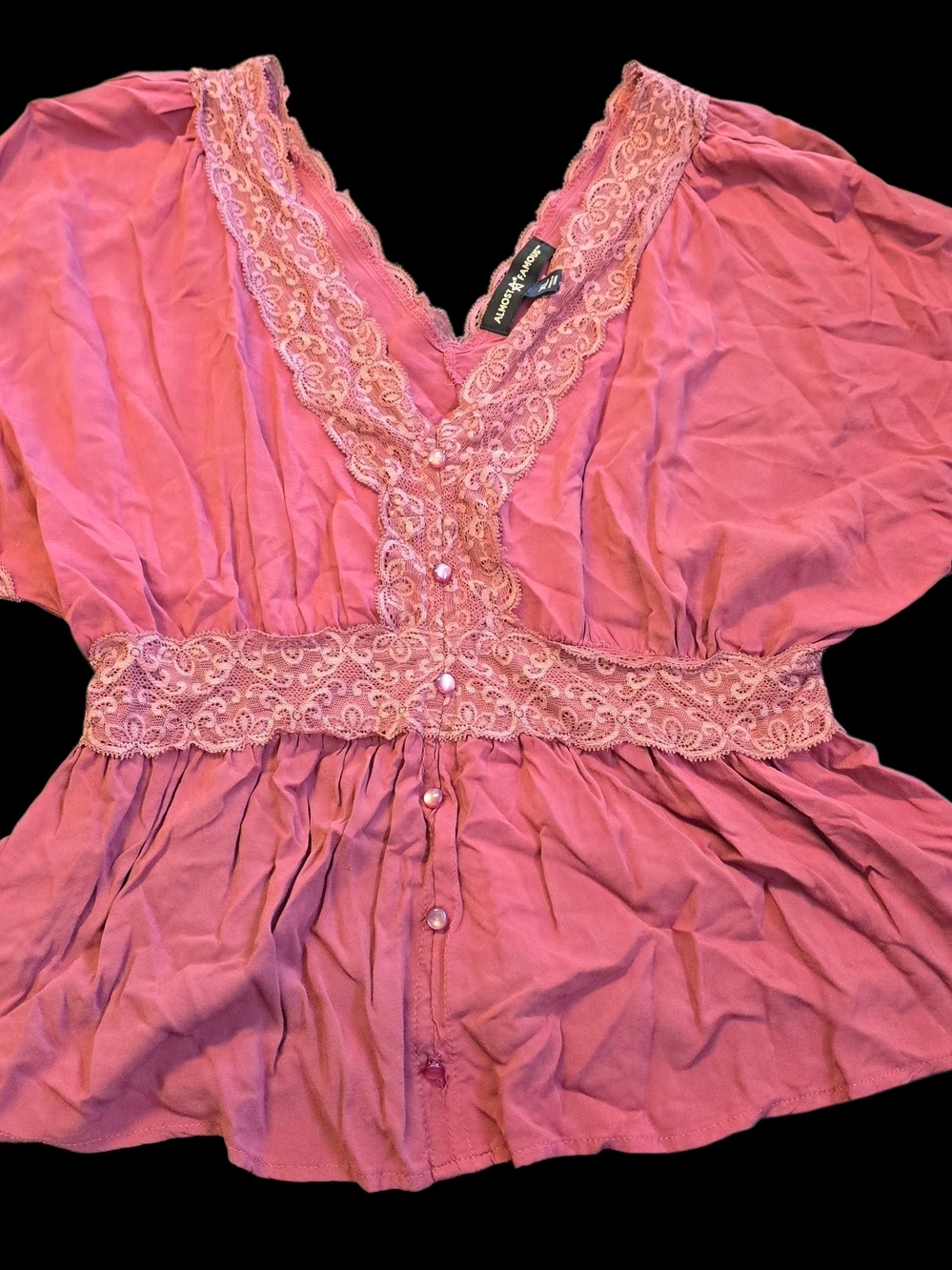 Almost Famous Dusty Rose Lace-Trim Blouse